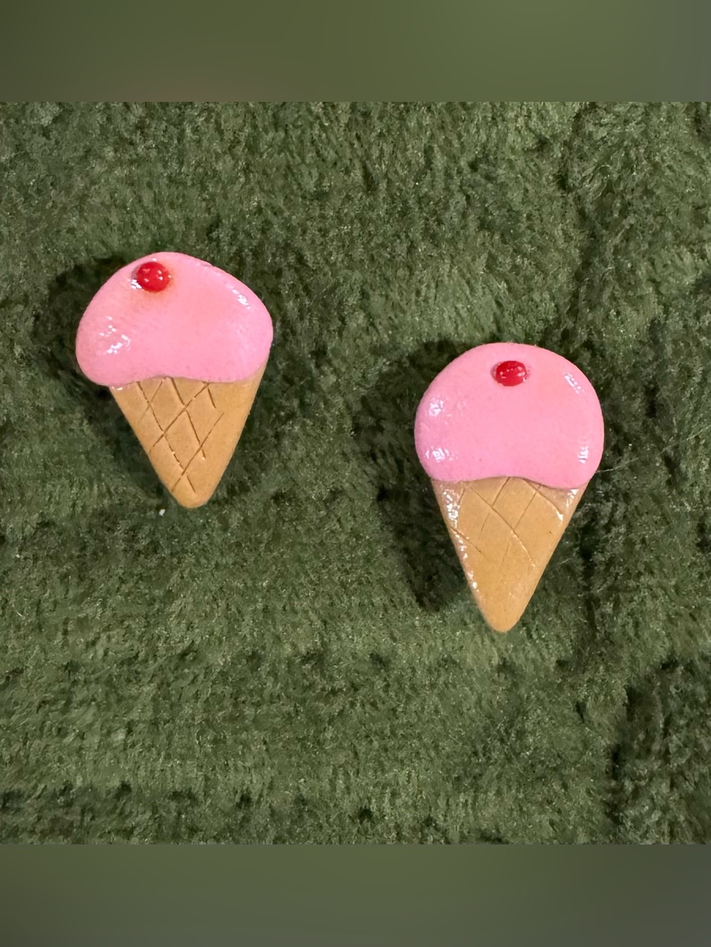 Playful Vintage 80's Polymer Clay Molded Ice Cream Cone Earrings